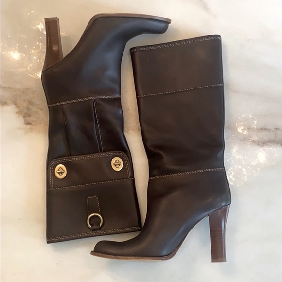 Coach Rory Polished Calf Boot Chocolate Brown 8.5 - Picture 1 of 16